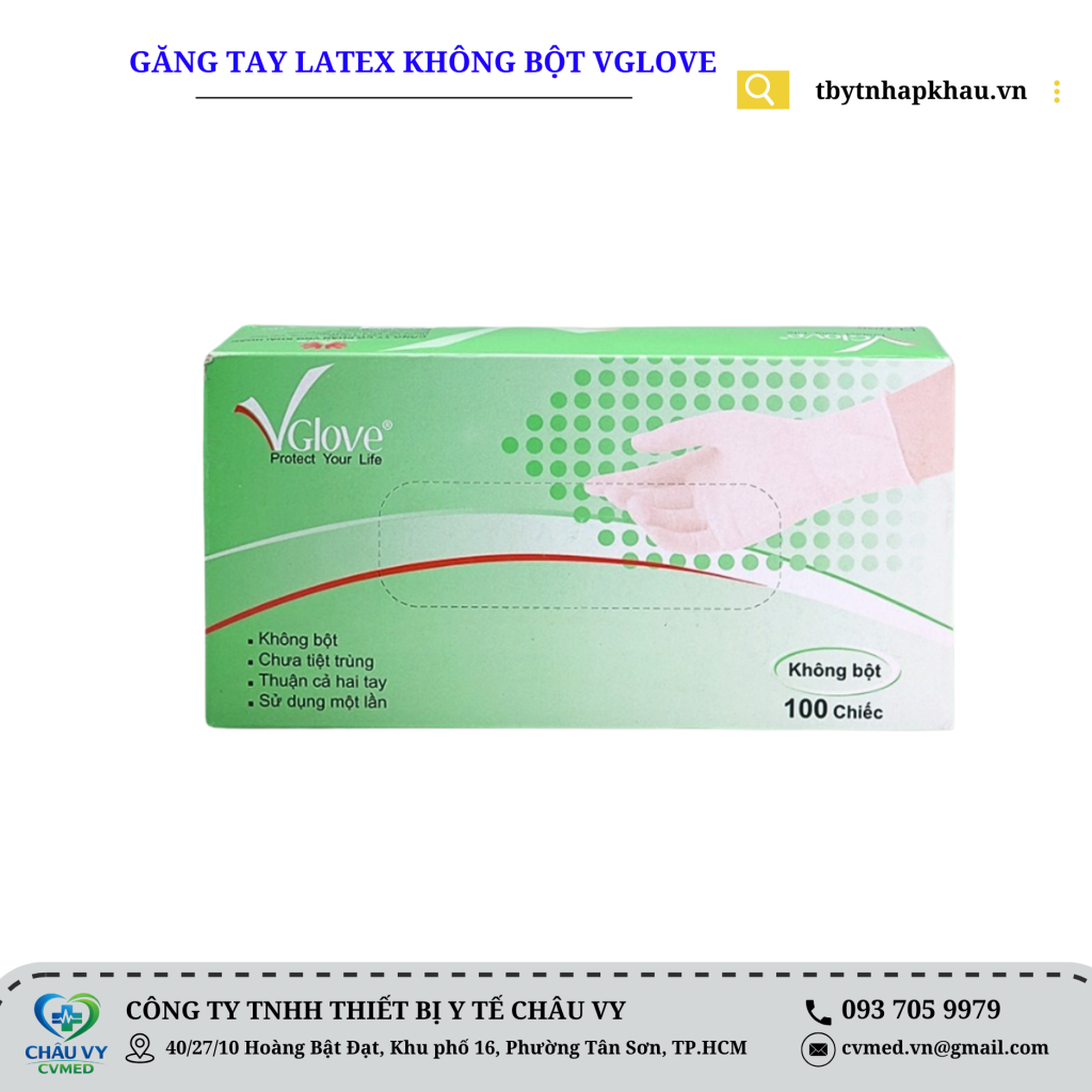 Găng tay Latex không bột Vglove 5.8 (Hộp 100 chiếc)